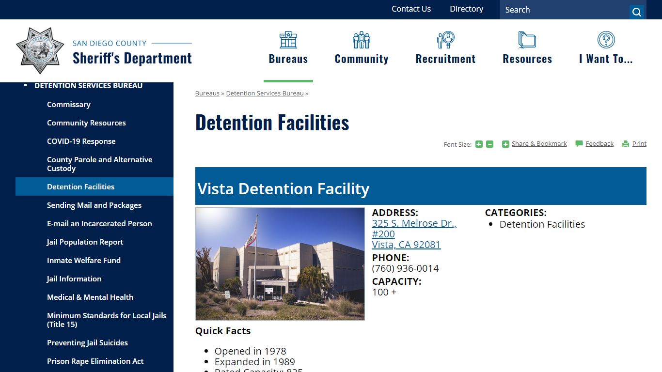 Detention Facilities | San Diego County Sheriff